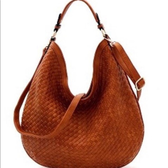 Handbags - Taupe Leather Knit Hobo Handbag Handbags - Taupe Leather Knit Hobo Handbag